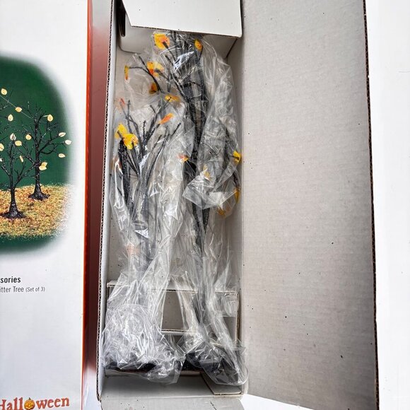 Department 56 Halloween Village Spooky Black Glitter Trees Set 3 56.53067 New - Picture 2 of 6